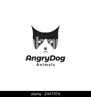 nero bianco faccia cane arrabbiato logo simbolo icona vettore grafico disegno illustrazione idea creativa Illustrazione Vettoriale