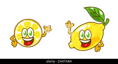 Flat cute Lemon Cartoon Mascot personaggi Vector Illustration Illustrazione Vettoriale