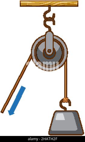 La scienza Esperimento sulla forza e sulla moto con illustrazione della puleggia Illustrazione Vettoriale