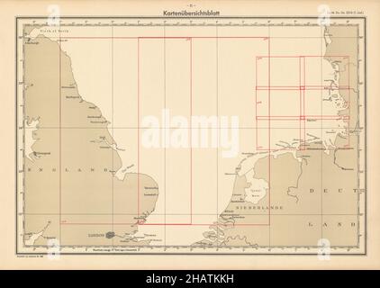 Scheda panoramica della mappa. Mare del Nord coste olandesi inglesi. MAPPA nazista KRIEGSMARINE 1940 Foto Stock