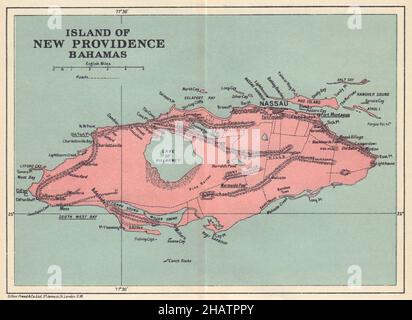 NUOVA PROVVIDENZA. Mappa vintage. Bahamas. Caraibico 1923 vecchia carta d'epoca Foto Stock