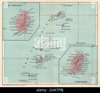 ST VINCENT, GRENADA E GRENADINE. Antille minori. Mappa delle Indie Occidentali 1923 Foto Stock