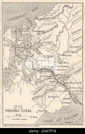 CANALE DI PANAMA. Mappa vintage. Ferrovia. Mostra la zona del canale. Caraibi 1923 anni Foto Stock