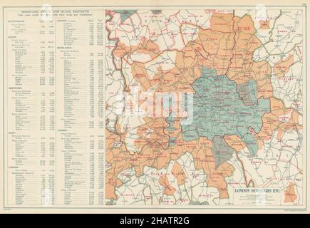 LONDRA mostra Comuni Boroughs, distretti urbani & aree rurali. MAPPA BACON 1923 Foto Stock