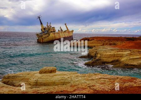 Il relitto dell'Edro III vicino a Coral Bay, Paphos, Cipro Foto Stock