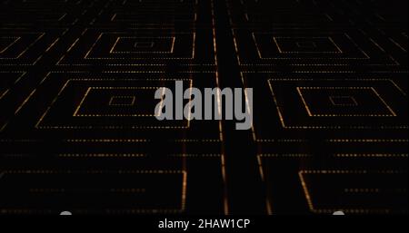 sfondo astratto - quadrati concentrici fatti di punti dorati. Render futuristico 3D Foto Stock