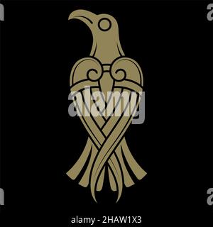 Vecchio design scandinavo. Raven stilizzato in stile celtico scandinavo Illustrazione Vettoriale