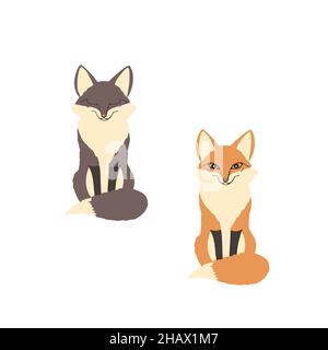 Illustrazione piatta delle volpi cute isolate su whte Illustrazione Vettoriale