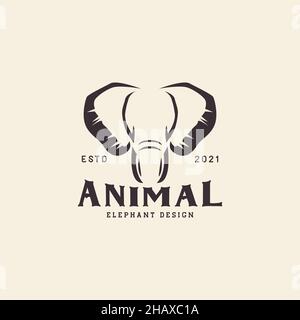 vintage faccia elefante logo simbolo icona vettore grafico disegno illustrazione idea creativa Illustrazione Vettoriale