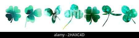 Un insieme di foglie di trifoglio verde. Buon giorno di San Patrizio. Illustrazione vettoriale Illustrazione Vettoriale