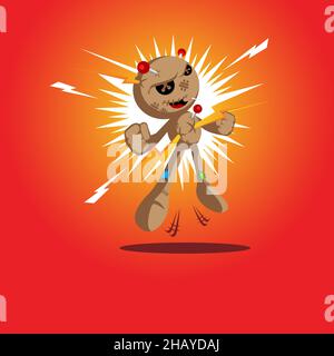 Illustrazione vettoriale Voodoo Doll in posa di hype Illustrazione Vettoriale