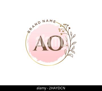 Logo AO femminile. Utilizzabile per la natura, salone, centro benessere, cosmetici e loghi di bellezza. Elemento modello di disegno con logo a vettore piatto. Illustrazione Vettoriale