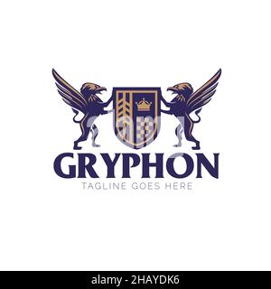 Logo Gryphon crest. Vettore stile emblema. Può essere utilizzato per logo aziendale o aziendale, automotive, stampa t shirt, elemento di design o qualsiasi altro scopo. Illustrazione Vettoriale