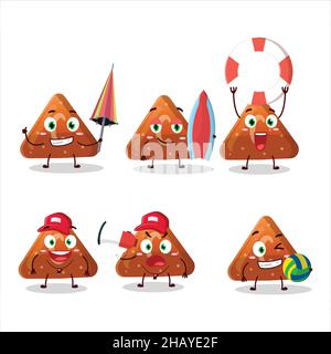 Felice faccia arancione gummy caramella C personaggio cartoon giocare su una spiaggia. Illustrazione vettoriale Illustrazione Vettoriale