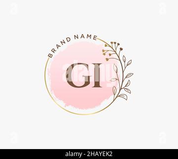 Logo femminile GI. Utilizzabile per la natura, salone, centro benessere, cosmetici e loghi di bellezza. Elemento modello di disegno con logo a vettore piatto. Illustrazione Vettoriale