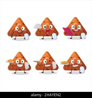 Felice arancione gummy caramella C cameriere personaggio cartoon tenendo un piatto. Illustrazione vettoriale Illustrazione Vettoriale