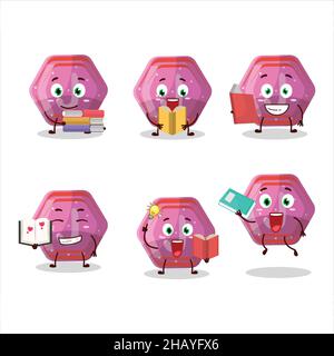 Un'immagine di rosa gummy caramella j cartoon personaggio concetto di lettura di un divertente libro. Illustrazione vettoriale Illustrazione Vettoriale