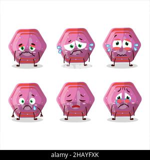 Personaggio cartoon rosa gummy candy j con espressione triste. Illustrazione vettoriale Illustrazione Vettoriale