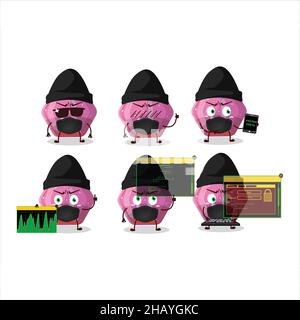 Una mascotte di carattere rosa gummy della caramella j di Hacker con. Illustrazione vettoriale Illustrazione Vettoriale