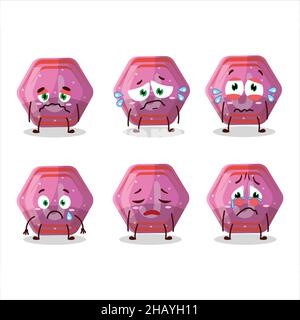 Personaggio cartoon rosa gummy candy j con espressione triste. Illustrazione vettoriale Illustrazione Vettoriale