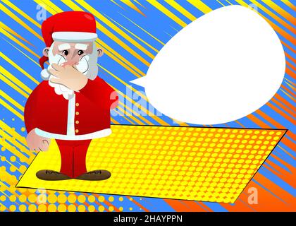 Babbo Natale nei suoi vestiti rossi con la barba bianca che tiene il naso a causa di un cattivo odore. Illustrazione del carattere vettoriale del cartone animato. Illustrazione Vettoriale