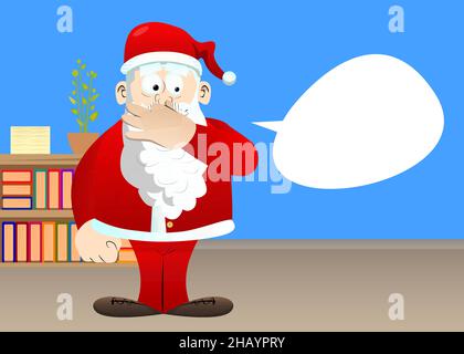 Babbo Natale nei suoi vestiti rossi con la barba bianca che tiene il naso a causa di un cattivo odore. Illustrazione del carattere vettoriale del cartone animato. Illustrazione Vettoriale