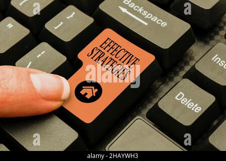 Segno di testo che mostra strategie efficaci. Panoramica aziendale Sound Tactical Scheme potenti decisioni operative Abstract Reasearching Old Online Foto Stock