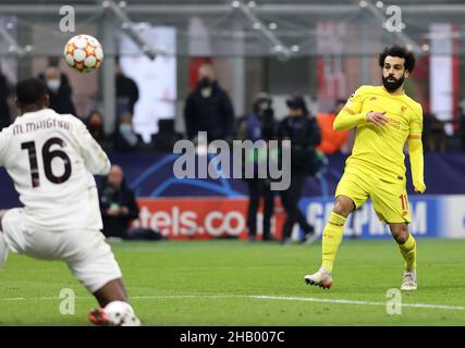 Foto del file datata 07-12-2021 del Liverpool Mohamed Salah, il cui obiettivo della stagione 20th ha aiutato Liverpool a completare una fase perfetta del gruppo Champions League con una vittoria 2-1 su AC Milan. Data di emissione: Giovedì 16 dicembre 2021. Foto Stock