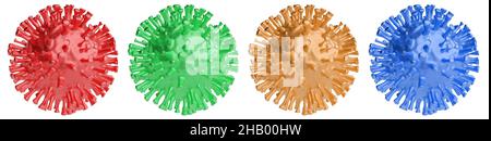 Set di virus coronavirus covid-19 isolato su bianco. 3d rendering Foto Stock