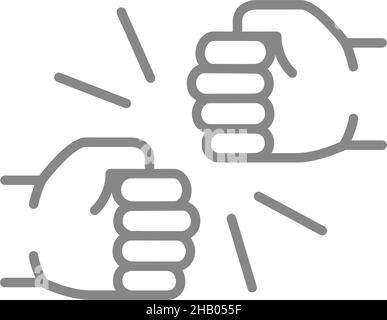 Icona della prima linea di battuta. Stretta di mano, simbolo di amicizia Illustrazione Vettoriale