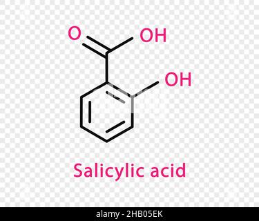 Formula chimica dell'acido salicilico. Formula chimica strutturale dell'acido salicilico isolata su sfondo trasparente. Illustrazione Vettoriale