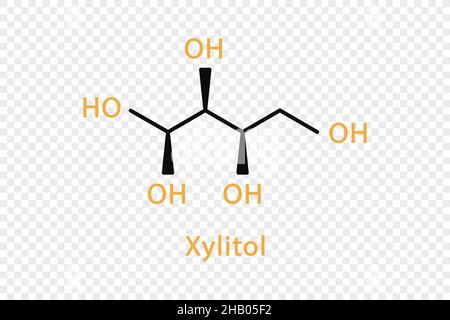 Formula chimica xilitolo. Formula chimica strutturale di xilitolo isolata su sfondo trasparente. Illustrazione Vettoriale