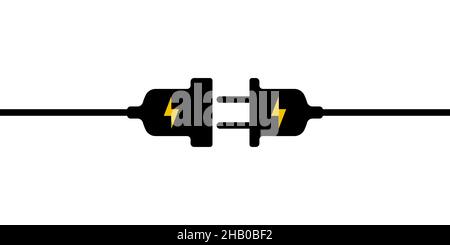 L'icona del filo elettrico, della spina e della presa è scollegata 404 connessione Internet, illustrazione del codice di errore Illustrazione Vettoriale