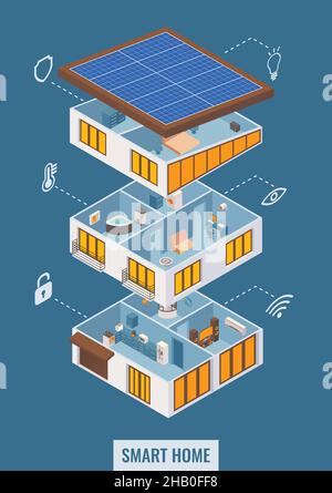 Vector flat 3D Smart home isometrico in vista taglio Illustrazione Vettoriale