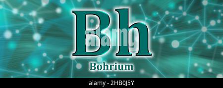 Simbolo BH. Bohrium elemento chimico su sfondo verde rete Foto Stock