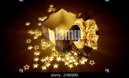 Black friday Give-away aperto presente con luce dall'interno - astratto 3D illustrazione Foto Stock