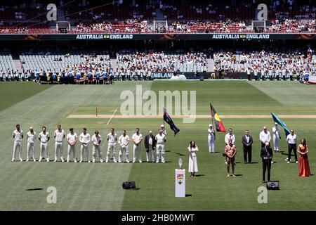 Adelaide, Australia. 16th Dic 2021. La squadra australiana prima del secondo Test Match nella serie Ashes tra Australia e Inghilterra. Credit: Peter Mundy/Speed Media/Alamy Live News Foto Stock