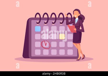 Vettore di una donna d'affari in piedi accanto ad un calendario Illustrazione Vettoriale