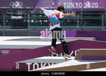 25th LUGLIO 2021 - TOKYO, GIAPPONE: HORIGOME Yuto del Giappone in azione durante lo Skateboarding Men's Street Final ai Giochi Olimpici di Tokyo 2020 (Foto da Foto Stock