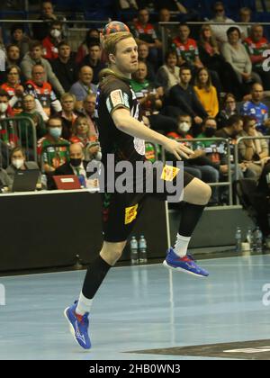 Icelandic Handball Player Omar Ingi Magnusson SC Magdeburg Handball EHF European League Season 2021-22 SC Magdeburg - RK Nexe Na Ice Foto Stock