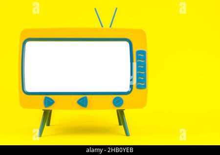 La Vintage Miniature Toy Television su sfondo giallo. Foto Stock