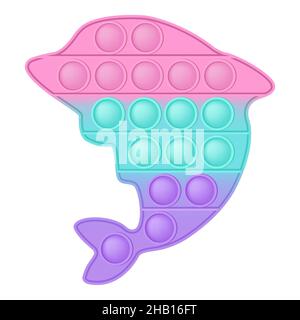 Popit personaggio delfino un giocattolo in silicone alla moda per i fedgets. Giocattolo antistress addictive in colori pastello. Ansia bolla che sviluppa i giocattoli vibranti del pop it Illustrazione Vettoriale