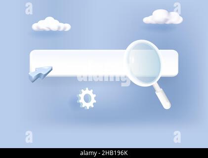 Modello barra di ricerca per il sito Web. Ricerca navigazione per browser. Freccia 3D realistica, cursore. Illustrazione Vettoriale