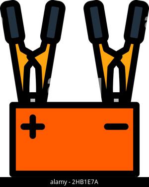 Icona di carica della batteria dell'auto. Contorno grassetto modificabile con disegno di riempimento a colori. Illustrazione vettoriale. Illustrazione Vettoriale