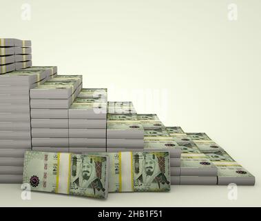 Grafico degli stack di denaro. Arabia Saudita 200 Riyals. 3D illustrazione. Foto Stock