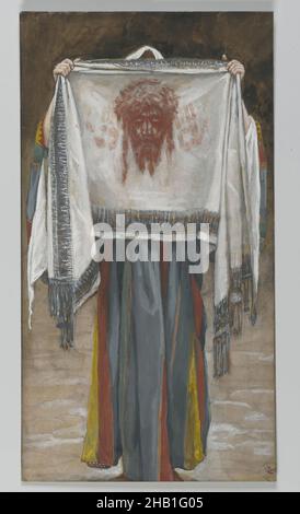 Il volto Santo, il volto di la sainte, la vita di nostro Signore Gesù Cristo, la vie di Notre-Seigneur Jésus-Christ, James Tissot, francese, 1836-1902, acquerello opaco su grafite su carta grigia di coltre, Francia, 1886-1894, immagine: 8 3/8 x 4 9/16 in., 21,3 x 11,6 cm, Bibbia, Biblica, sangue, sangue, sangue, Cattolicesimo, Cristo, europeo, volto, volto di cristo, Senza volto, Francia, mani, volto santo, impressione, Gesù, Messia, nuovo Testamento, reliquia, religione, Religiosi, abiti, copertura, stazione, stazioni della Croce, Tissot, velo, Veronica Foto Stock