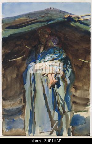 Bedouin Mother, John Singer Sargent, americano, nato in Italia, 1856-1925, Acquerello opaco e traslucido con disegno in grafite, 1905-1906, 18 1/16 x 12 pollici, 45,9 x 30,5 cm, acquerello americano, arabo, arabo, bambino, Blu, deserto, marrone e blu verde, madre, Medio Oriente, madre e bambino, nomade, ombreggiatura, ombre, luce del sole, tenda, thobar, tob, acquerello, donna Foto Stock