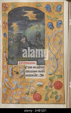 Horae Beatae Mariae Virginis, fiammingo, manoscritto con acquerello opaco e inchiostro dorato, ca. 1510-1530, 6 3/8 x 4 7/8 x 1 5/8 pollici, 16,2 x 12,4 x 4,1 cm, angelo, biblico, blu, libro, Libro di ore, farfalla, calligrafia, cristiano, fiore, santo, illuminato, latino, manoscritto, maria, medievale, ornato, pittura, rosso, religione, Script, Scritture, Scrolls, Vergine Maria Foto Stock