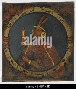 Lloqui Yupanqui, terza Inca, 1 di 14 Ritratti di Re Inca, Peruviano, olio su tela, Perù, metà del 18th secolo, Probabilmente, periodo coloniale, 23 11/16 x 21 9/16in., 60,2 x 54,8cm, 18th secolo, braccialetti, conquista, orecchini, orecchini, headdress, patrimonio ispanico, storico, Inca, Inca, Inka, iscrizione, re, Arte latino-americana, leader, ndsp, olio, pittura, perù, peruviano, potere, pre-coloniale, regale, Regolo, società, Sudamerica, Arte spagnola americana, coloniale Spagnolo, personale, tondo Foto Stock