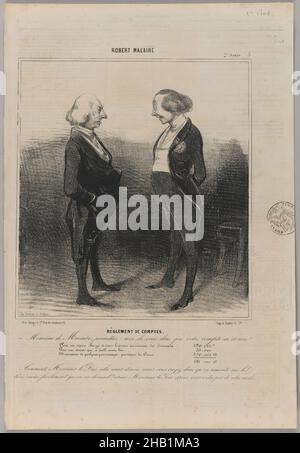 Réglement de Comptes, no 5 nella serie 'Robert-Macaire', 2eme série dalla rivista le Charivari, Honoré Daumier, francese, 1808-1879, litografia su carta da giornale, Francia, 28 marzo 1841, foglio: 14 3/16 x 9 13/16 pollici, 36 x 25 cm Foto Stock
